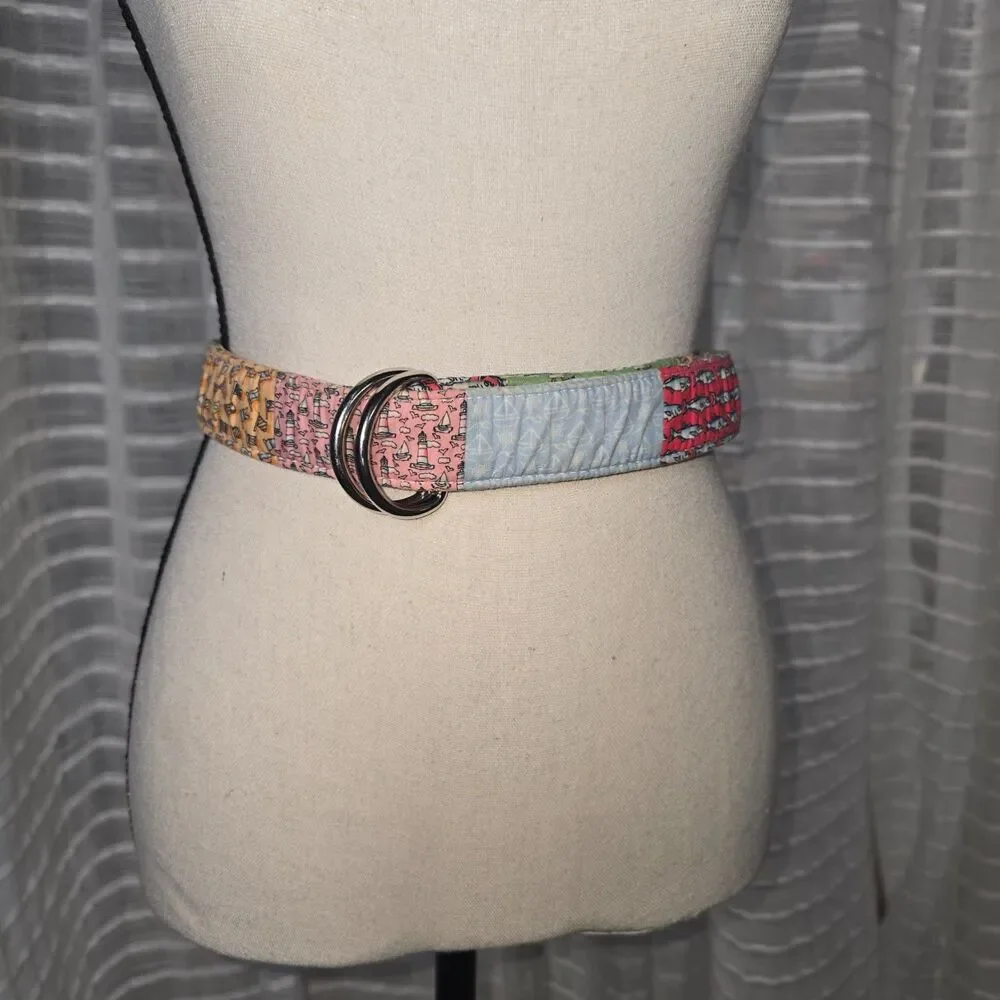 Vineyard Vines Fabric Patchwork D-Ring 100% Cotton Medium Belt